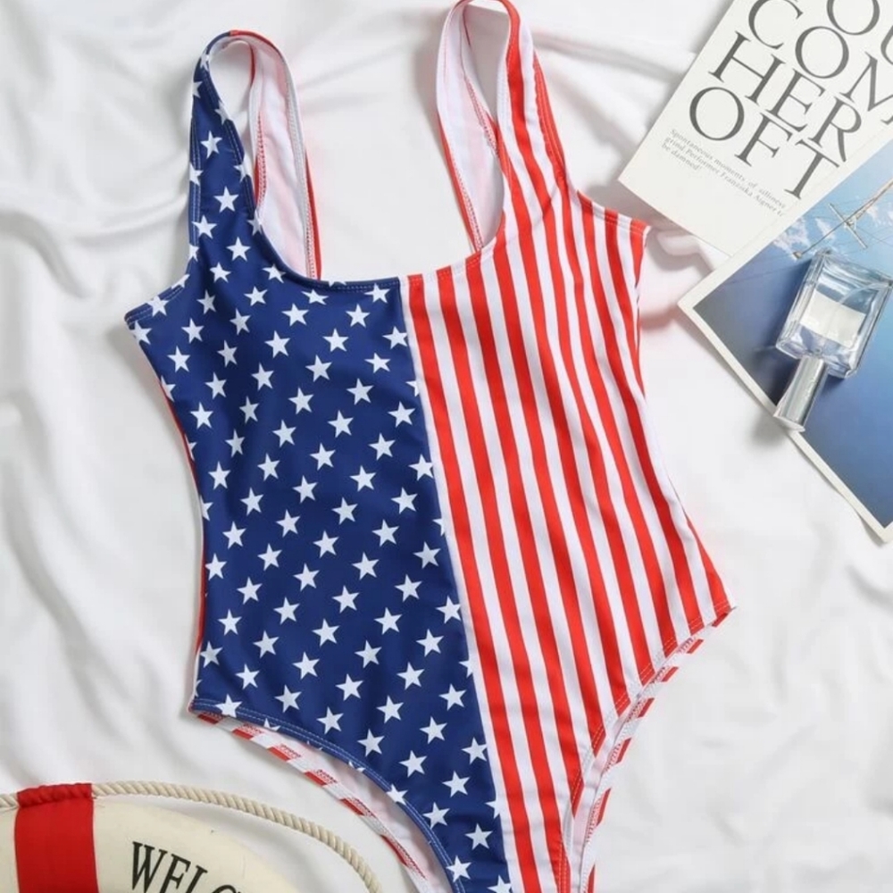 💥4TH OF JULY NWT AMERICAN FLAG BATHING SUIT swim suit bikini